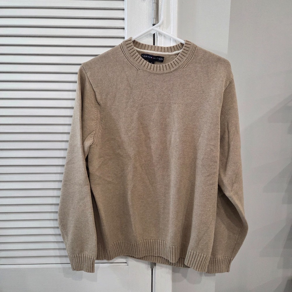 Mens Tommy Hilfiger Beige Long Sleeve Crewneck Sweater Size Medium